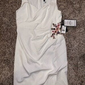 Adrianna Papell White Dress with Pink and Purple Floral Accents